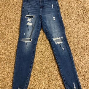 American Eagle Outfitters Dark Blue Distressed Skinny Jeans